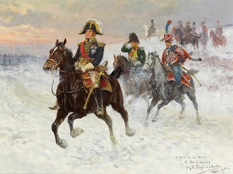 1851-Jan Władysław Chełmiński - Il maresciallo Ney e Napoleone con le loro truppe durante la campagna di Russia